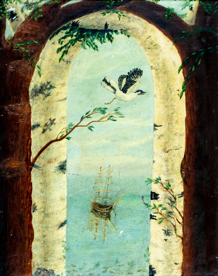 R P Dimock (US,mid 20C) oil painting: ARTIST: R P Dimock (American, mid 20 century) TITLE: Seascape with Sailing Ship YEAR: 1955 MEDIUM: oil on canvas board CONDITION: Some scratches/paint lo
