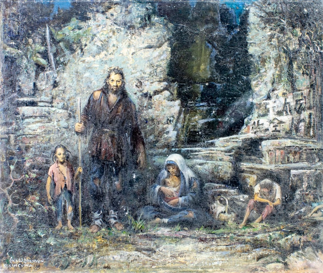 Carl Brandien (NY,1886-1965) oil painting antique: ARTIST: Carl William Brandien (New York, 1886 - 1965) TITLE: Aftermath - North China (titled on verso) YEAR: 1930 MEDIUM: oil on canvas board CONDITION: