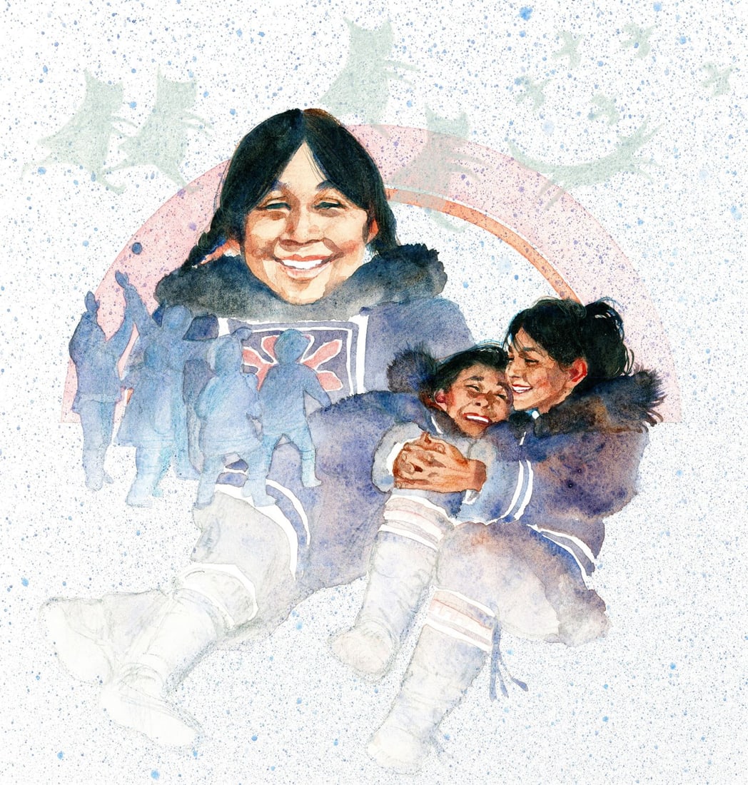 Tom McNeely (Canada,1935-?) watercolor painting: ARTIST: Tom McNeely (Canadian, 1935 - ???) TITLE: Inuit Family YEAR: 1979 MEDIUM: watercolor on paper CONDITION: Overall good. ART SIZE: