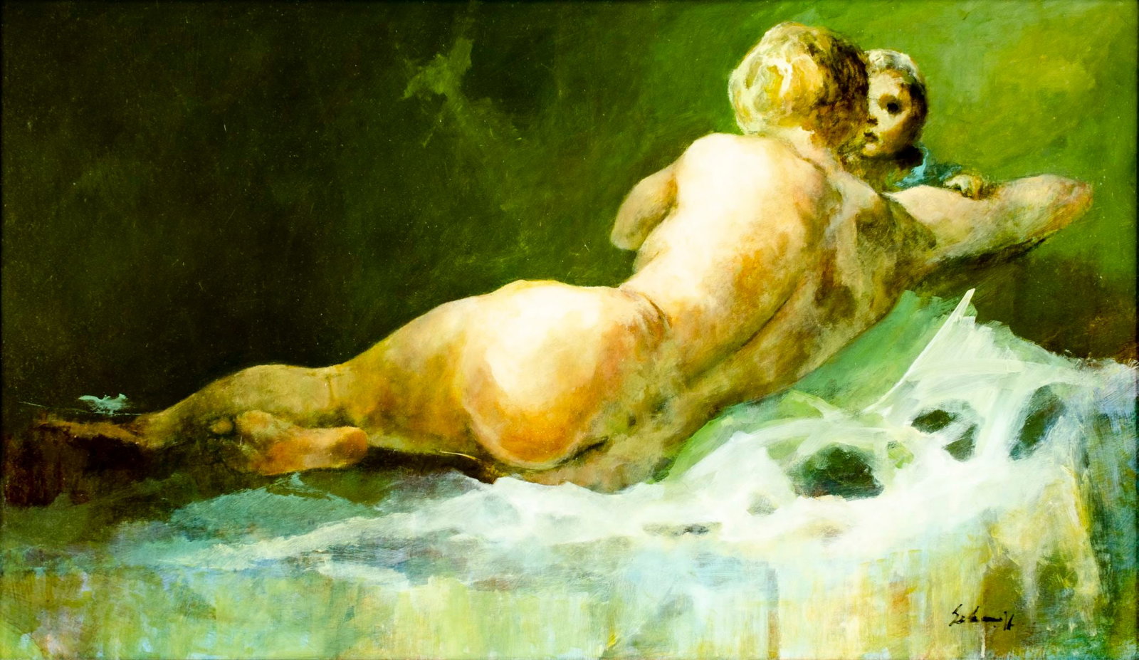 Ralph Scharff (MI,DE,AZ,1922-1993) oil painting: ARTIST: Ralph Douglas Scharff (Michigan, Delaware, Arizona, 1922 - 1993) TITLE: Reclining Nude MEDIUM: oil on board CONDITION: Very good. No visible inpaint under UV light.