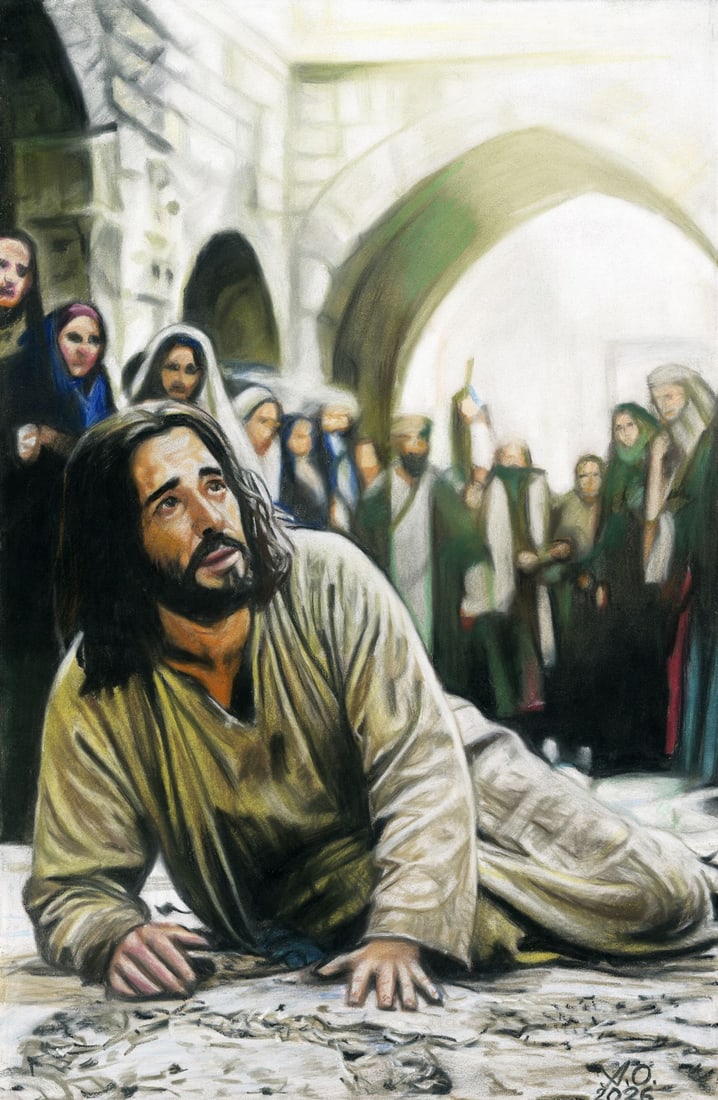 Oleksandr Achkasov (Ukraine,b 1965) pastel painting: ARTIST: Oleksandr Achkasov (Ukrainian, born 1965) TITLE: Jesus Christ MEDIUM: pastel on heavy paper CONDITION: Very good. ART SIZE: 14 x 9 inches / 36 x