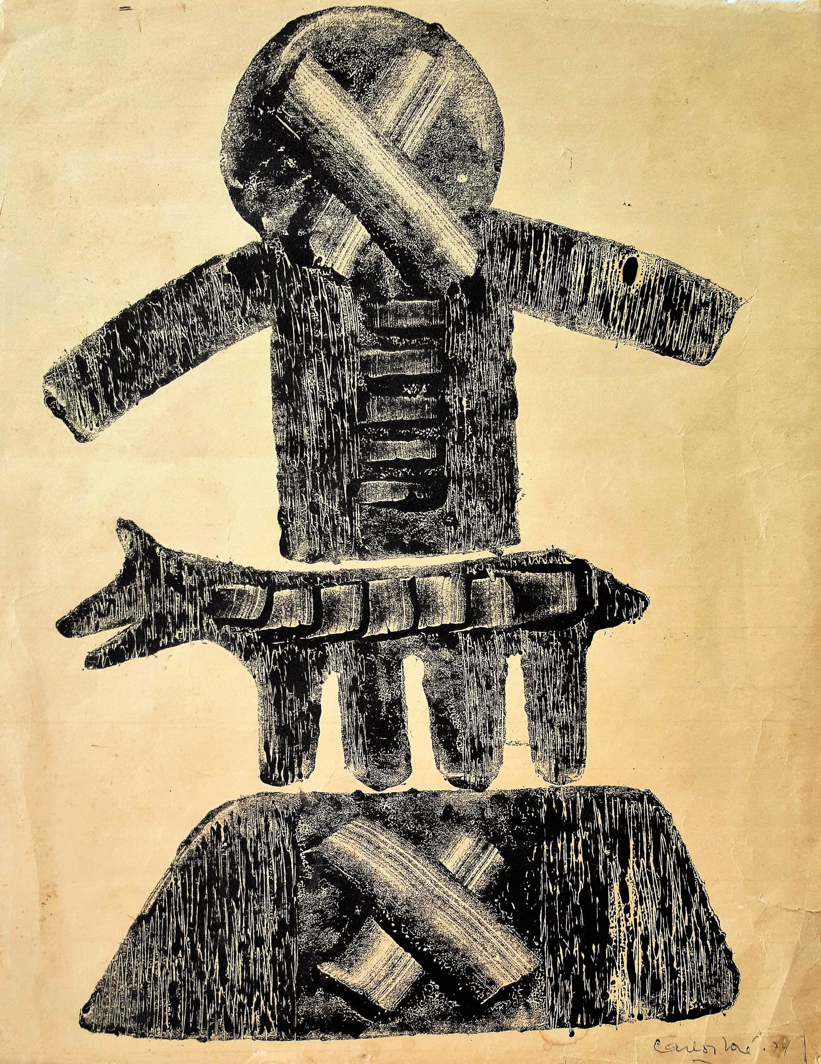 Carlos JosÃ© ALFONZO (1950-1991). Cuban art.: Carlos JosÃ© ALFONZO. Ink on Paper. Signed on bottom right.Dimensions: 29.718 X 24.13 cm (11.70 X 9.50 in)Dimensions with frame: 17.7 x 15.5 x 1 (IN)Medium: Ink on PaperDate: 1974Condition: GoodProv