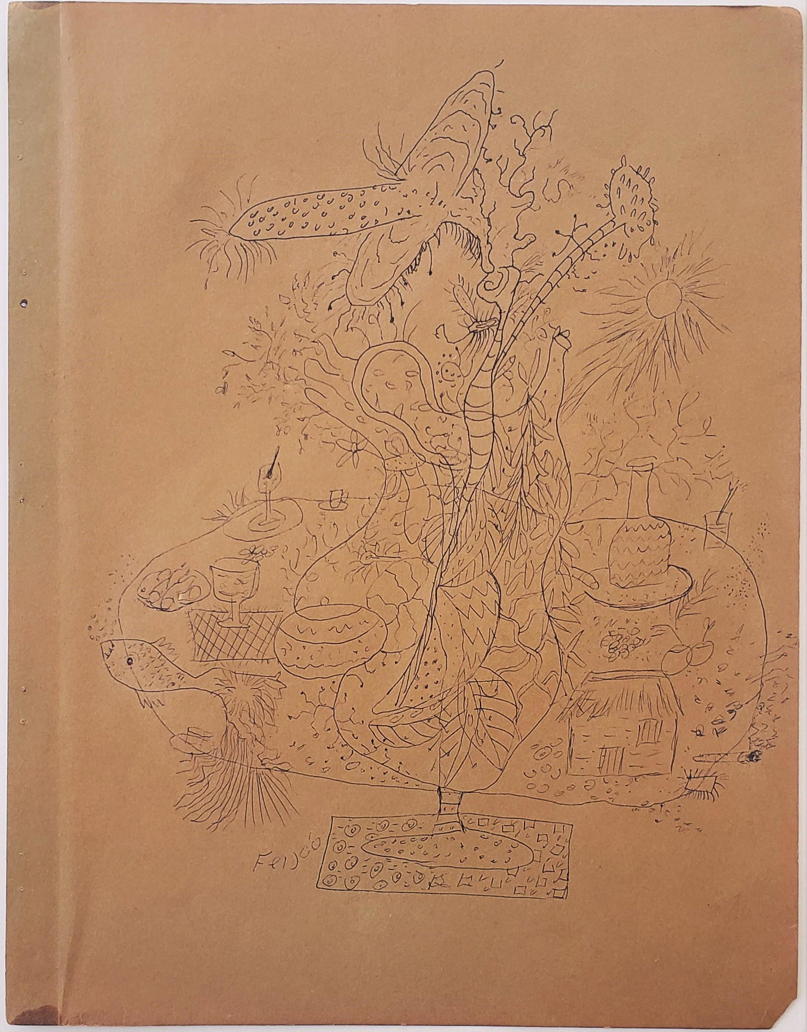 CUBAN ART. SAMUEL FEIJOO. ARTE CUBANO.: Original drawing By Samuel FeijooMedium: Ink on PaperDimensions: 15 1/2 x 13 in.Signed: On bottom.Condition: GoodPeriod: Contemporary ArtProvenance: Leal"s Galley collection. Please contact us for add