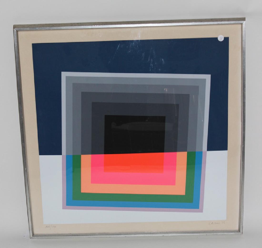 EUGENIO CARMI "SEGNALE IMMAGINARIO C" ABSTRACT: Eugenio Carmi "Segnale Immaginario C" abstract color serigraph. Original, limited edition. Signed. Numbered 106/150. Measures 37-1/8" H x 37" W. Shipping $155.