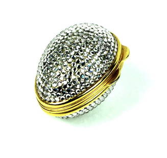 JUDITH LEIBER SWAROVSKI CRYSTAL EGG FORMED BOX: Judith Leiber swarovski crystal egg formed pill box. Measures 1-5/8".