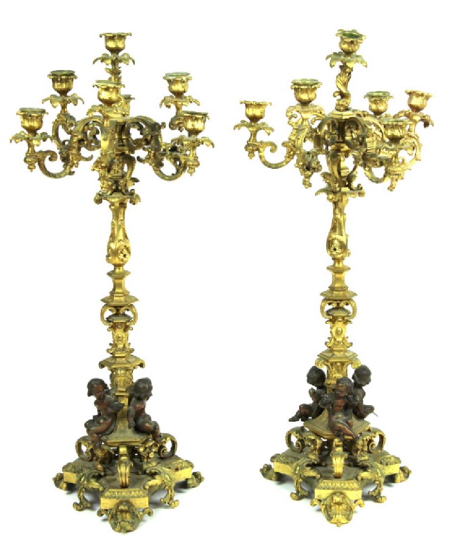 Very Fine Pair of Bronze Cherub Candelabras (1 of 8)