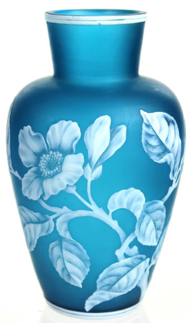 Unmarked Thomas Webb & Sons English: Unmarked Thomas Webb & Sons English Art Glass Floral Vase. Unsigned. Finely Detailed. Measures 7 1/2 inches high x 3 1/2 inch dia.