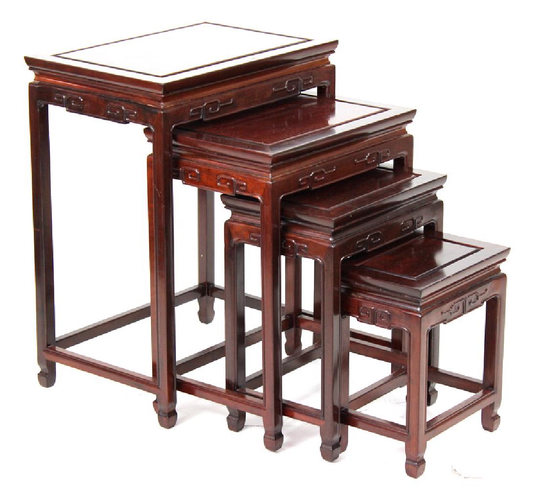 Chinese Wood Nesting Tables: Chinese Wood Nesting Tables, Largest 26 inches high, smalled 14 1/4 inches high.