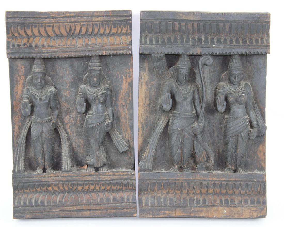 Pair Antique Carved Indian Plaques (1 of 7)