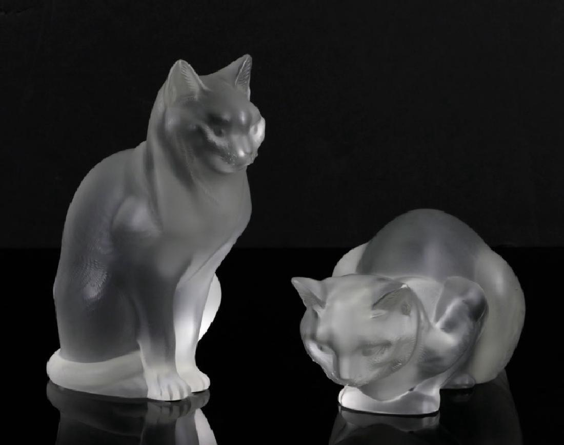 Lalique Crystal Pair Cats Standing and Crouching (1 of 1)