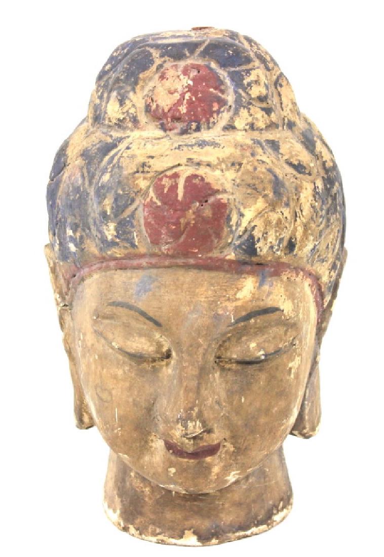 Antique Chinese Carved Buddha Head. Label. (1 of 4)