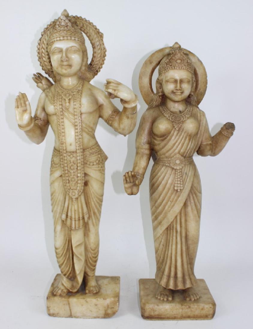 Pair Antique Middle Eastern Buddhist Marble Gods (1 of 4)