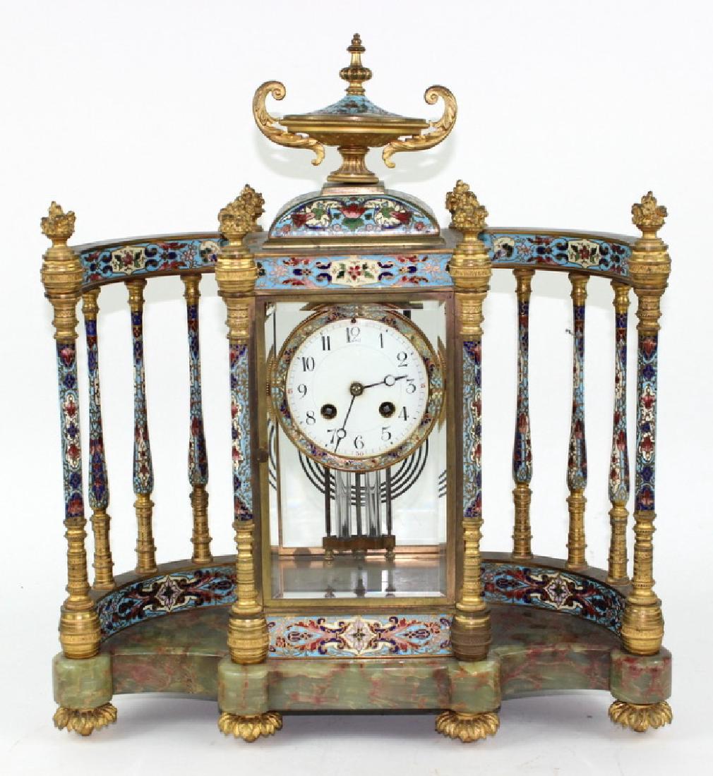 Antique French Onyx Champleve Enamel Clock (1 of 7)