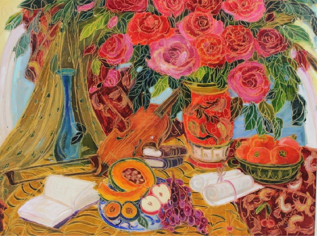 Maya Eventov (RUSSIAN, 1964): Maya Eventov (RUSSIAN, 1964) Still life. Signed lower right. On canvas. Measures 35 1/2 inches high x 46 inches wide + 4 inch frame.