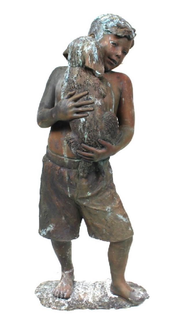 Boy Holding Dog Bronze Statue Signed by Trueblood (1 of 5)