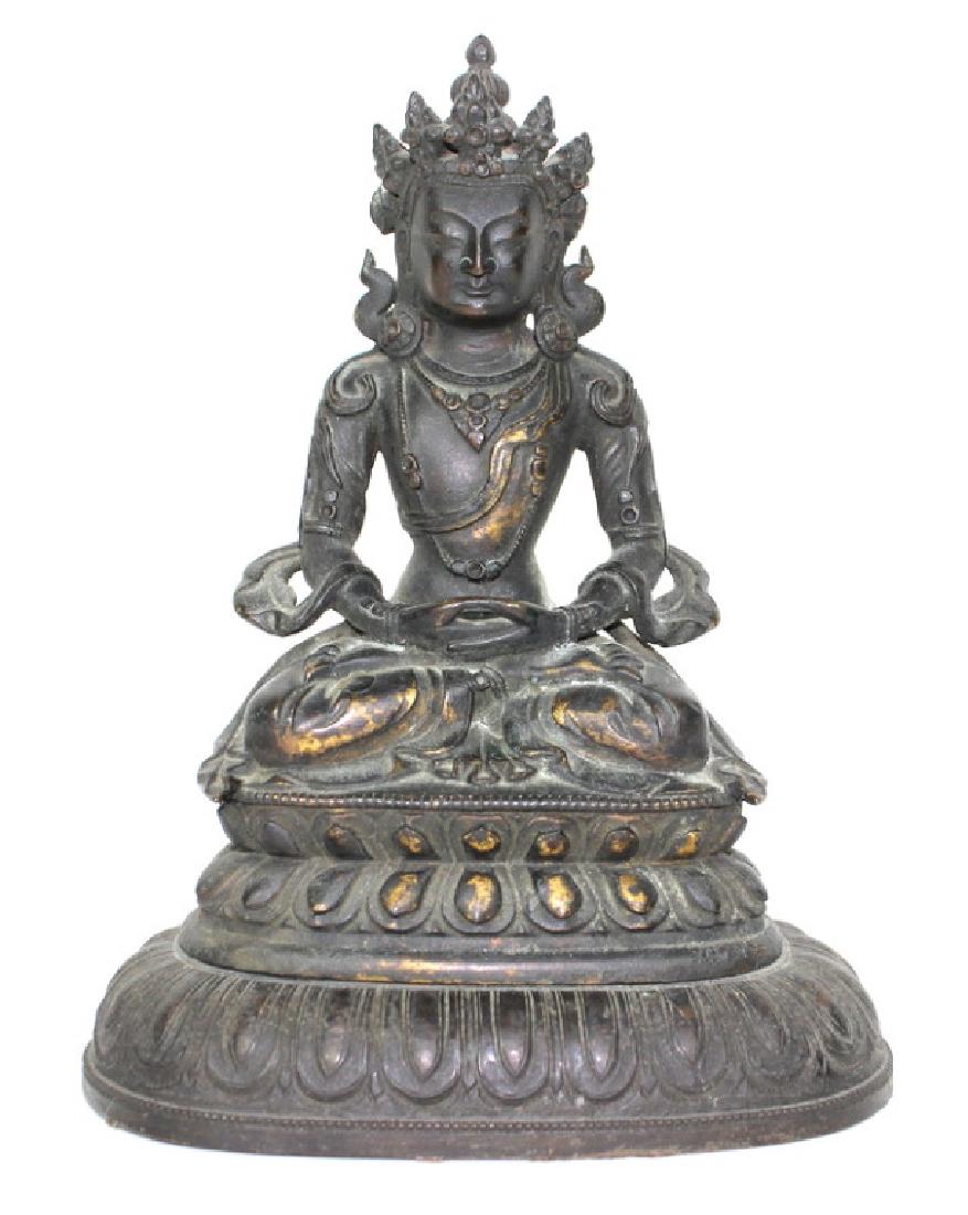 Antique Chinese Gilt Bronze Buddha. Unsigned. (1 of 2)