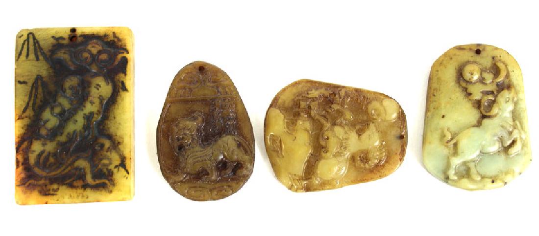 (4) Four Carved Jadeite Jade Pendants (1 of 2)