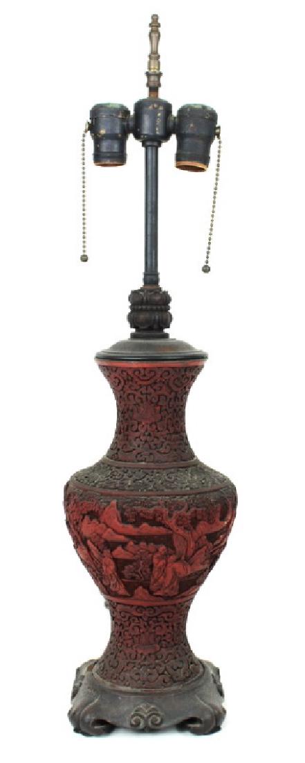 Antique Chinese Carved Cinnabar Lamp (1 of 1)