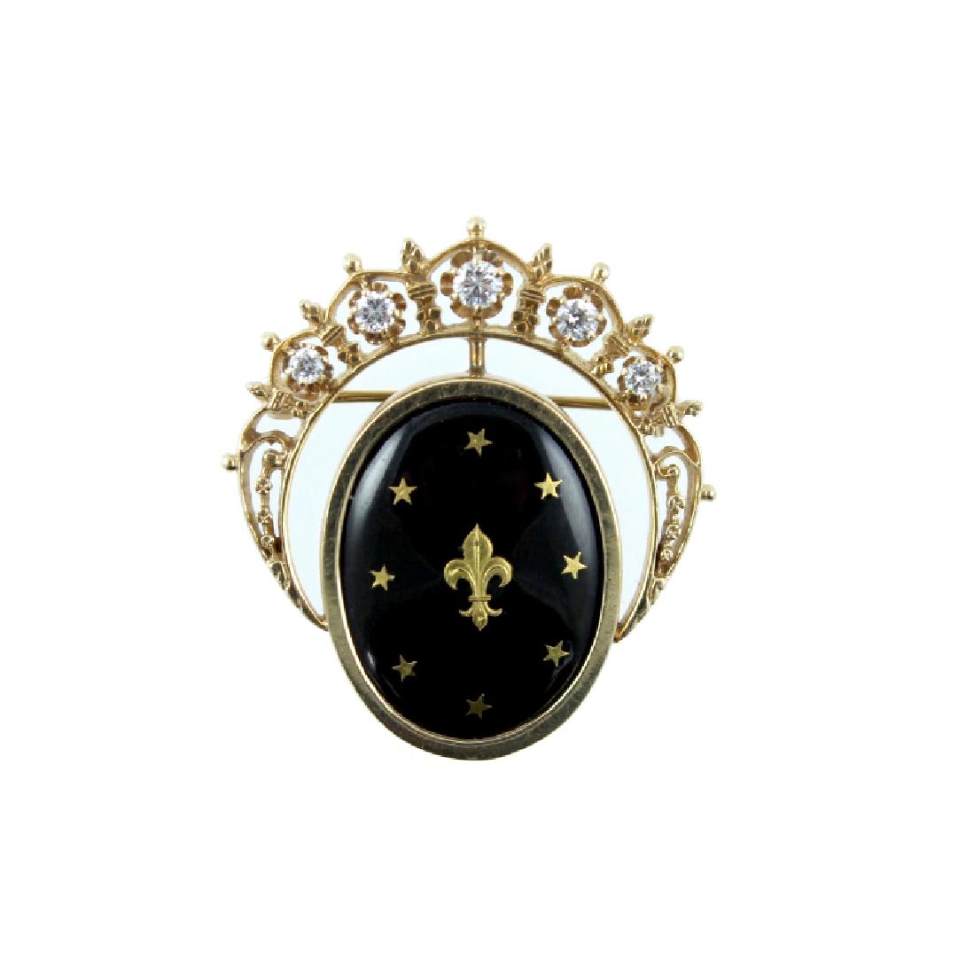 FRENCH 14 KARAT ENAEMEL DIAMOND BROOCH (1 of 1)