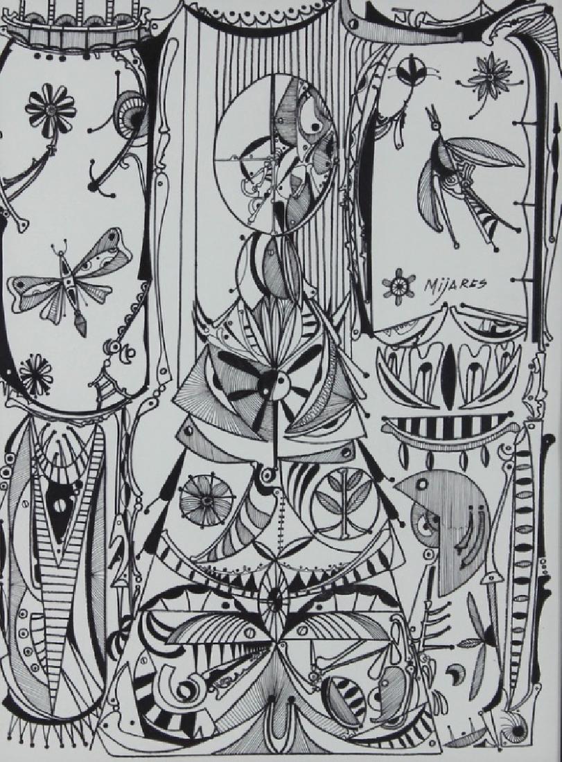 JOSE MARIA MIJARES INK PAINTING, SIGNED: Jose Maria Mijares Painting, Signed, Ink on Fine Board with C.O.A.. Signed upper right hand side. Overall Good Condition. Approximate Measurements of painting: 24 in X 18 in W. Including Frame: 34 in 