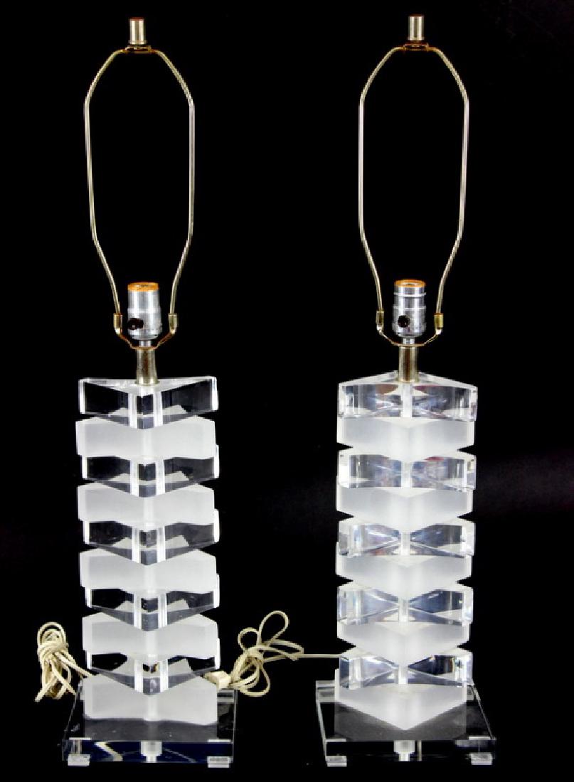 PAIR MODERN LUCITE STACKED LAMPS (1 of 1)
