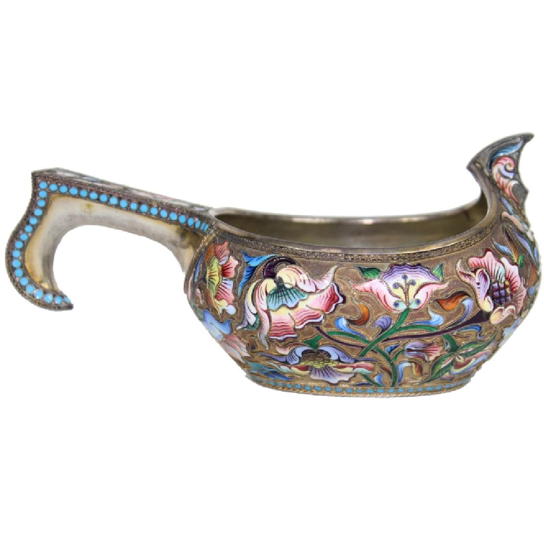 RUSSIAN SILVER GILT AND CLOISONNE ENAMEL KOVSH (1 of 10)
