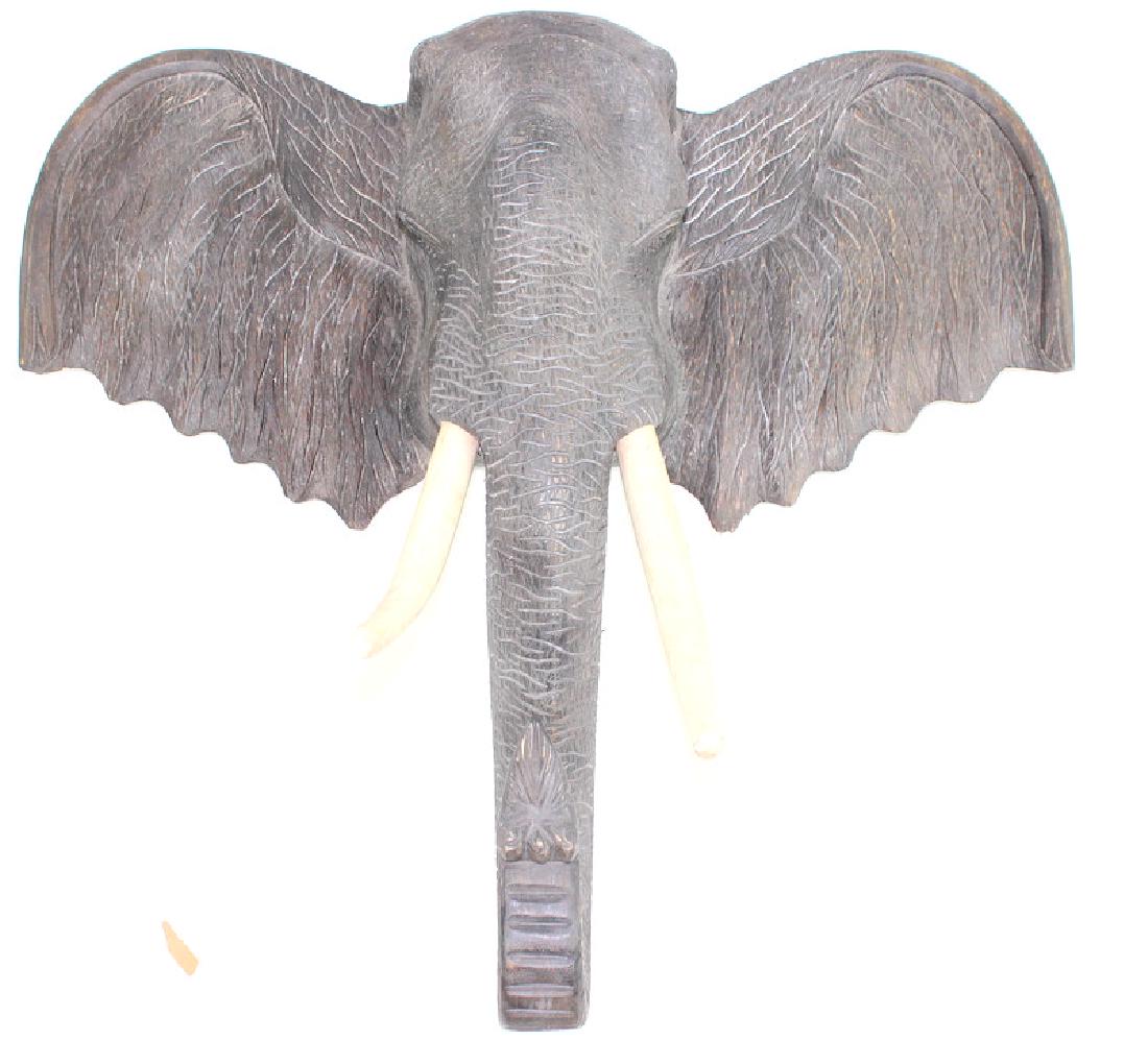 LARGE, WOOD CARVED ELEPHANT HEAD (1 of 4)