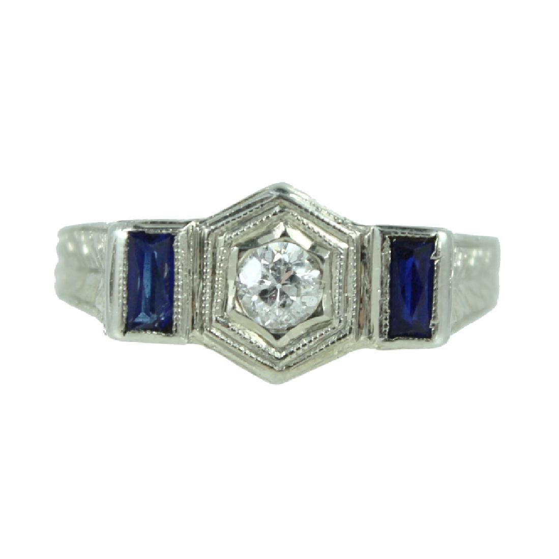 ART DECO 18K WHITE DIAMOND & SAPPHIRE RING (1 of 2)