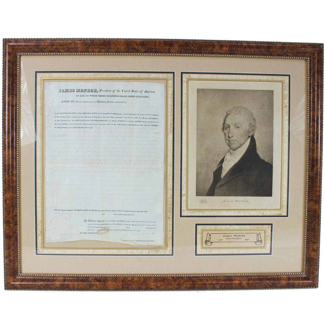 JAMES MONROE SIGNED HISTORICAL U.S LAND GRANT (1 of 5)