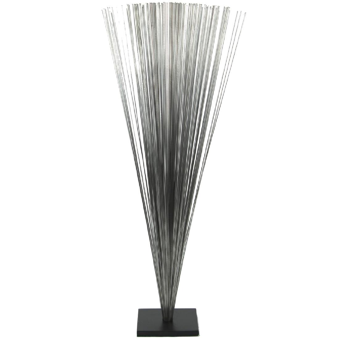 STAINLESS STEEL SPRAY SCULPTURE: Stainless Steel Spray Sculpture on Black base. Overall Good Condition. Style of Harry Bertoia. Approximate Measurements: 31 in H x 11 in. W x 5 7/8 in D. See Photos.