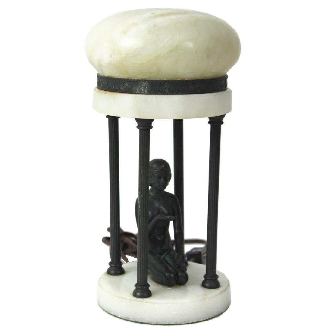 Art Deco. Bronze Nude Praying Women. Alabaster Top: Art Deco. Bronze Nude Praying Women. Alabaster Top. Unsigned. Measures 11 inches high x 5 inches diameter. Top.
