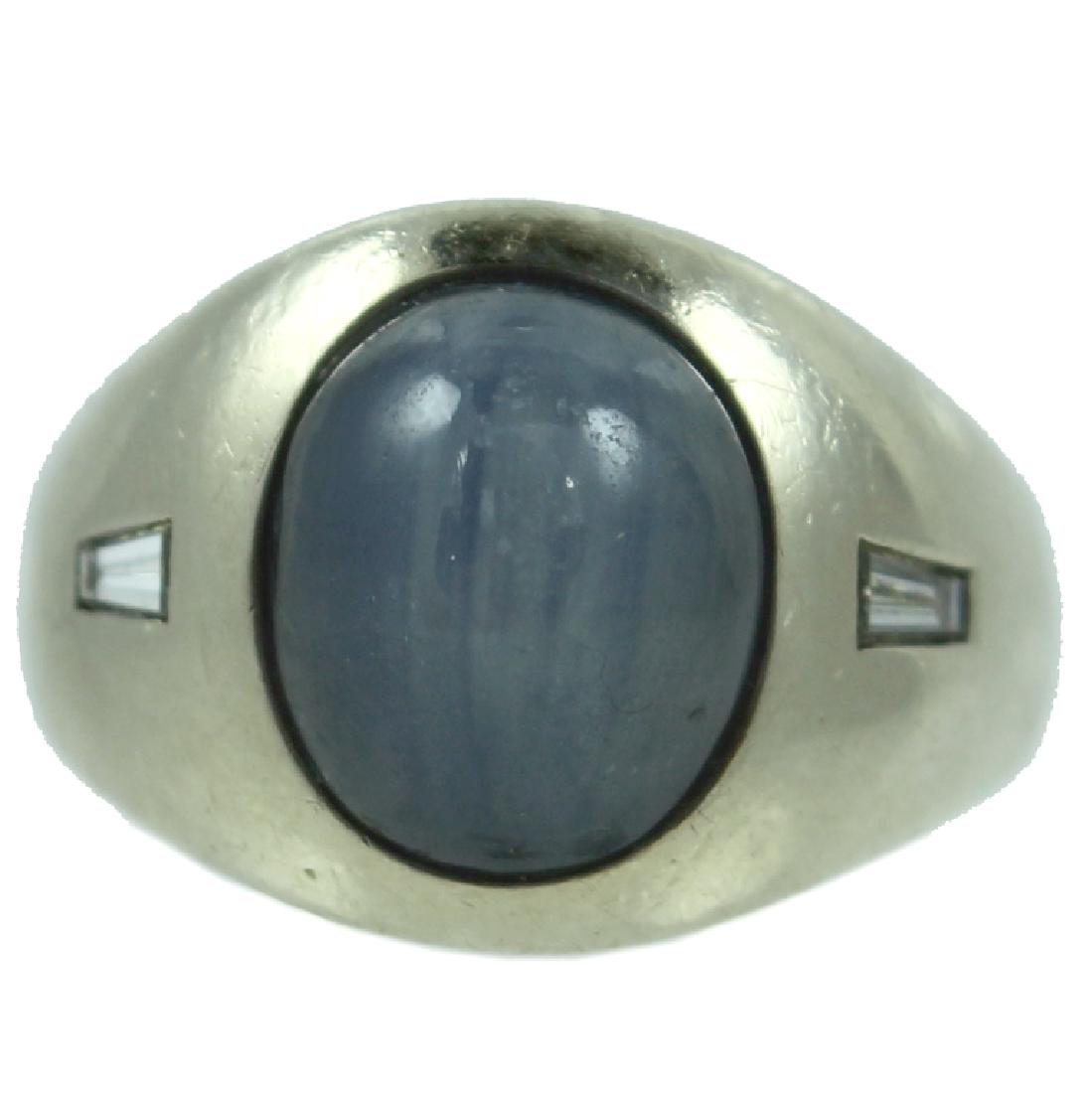 Mens 14K Star Sapphire Diamond Ring. (1 of 1)
