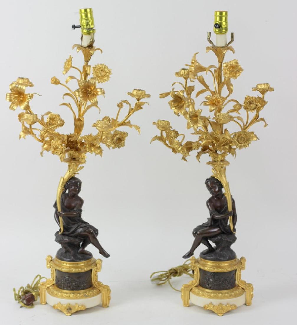 Italian Dore Bronze & Marble Maiden Table Lamps (1 of 6)