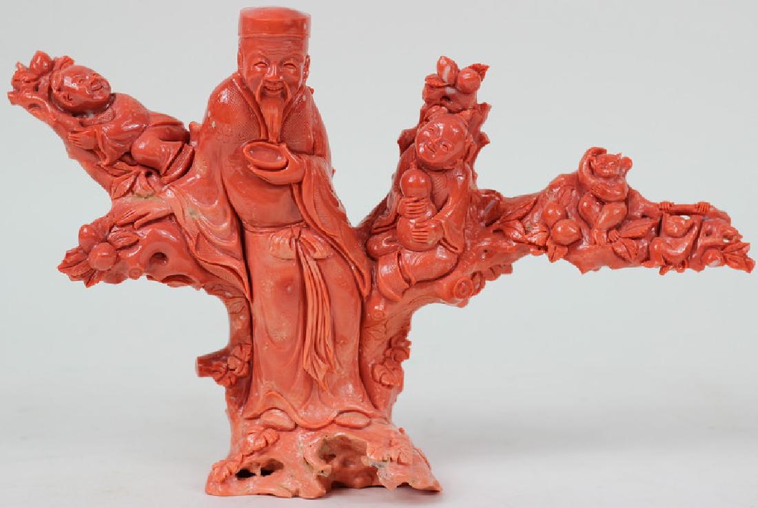 Large Antique Chinese Carved Red Coral Grouping (1 of 6)