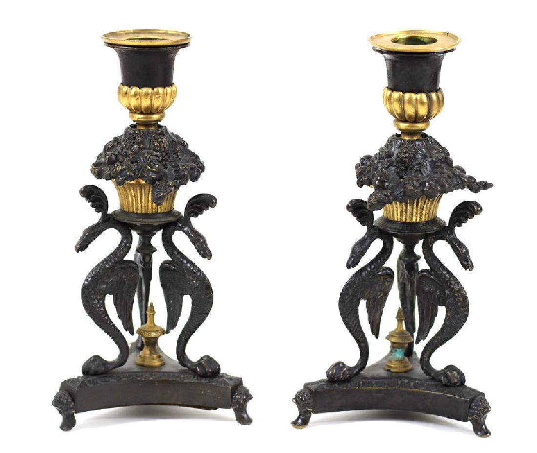Pair of French Bronze Phoenix Candle Stick Holders (1 of 5)