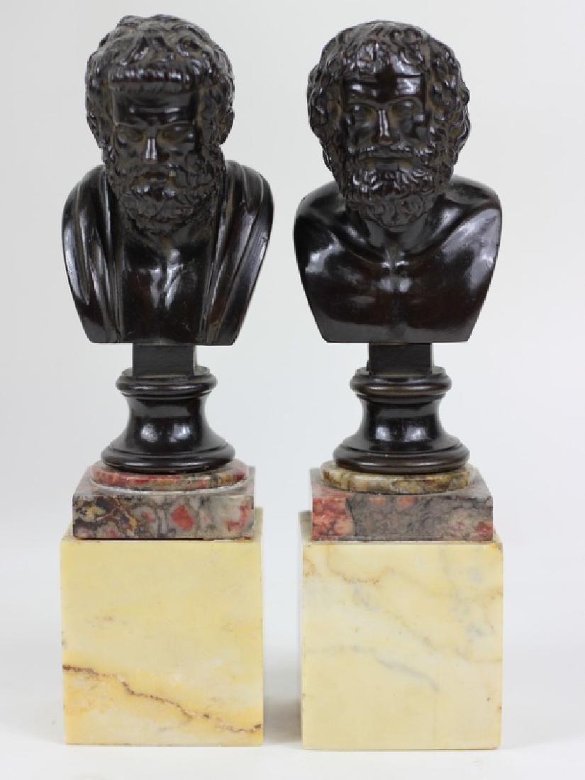 Pair of Antique Bronze Marble Roman Figural Busts (1 of 4)