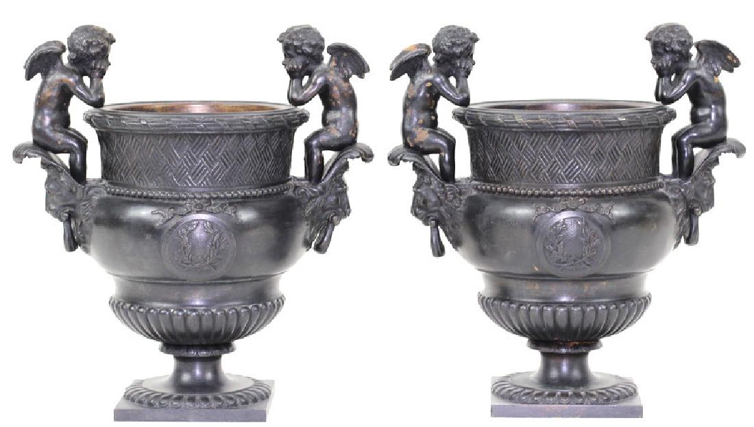 Antique French Bronze Cherub Jardiniere Urns (1 of 4)