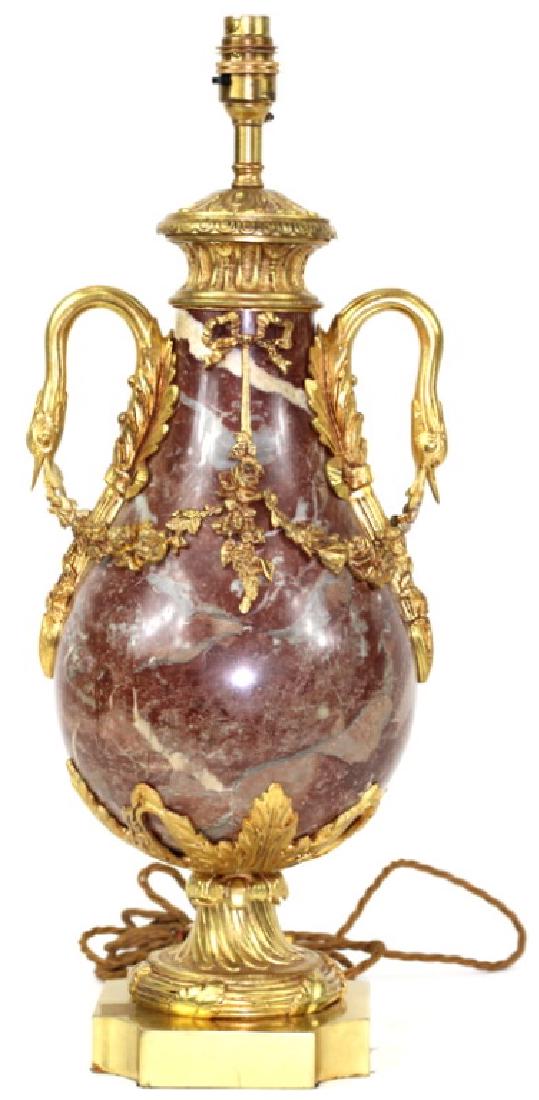 Antique French Ormolu Rouge Marble Gilt Lamp (1 of 5)