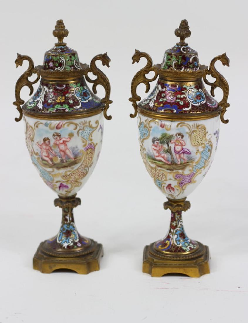 Unique Capodimonte French Bronze Champleve Urns (1 of 4)
