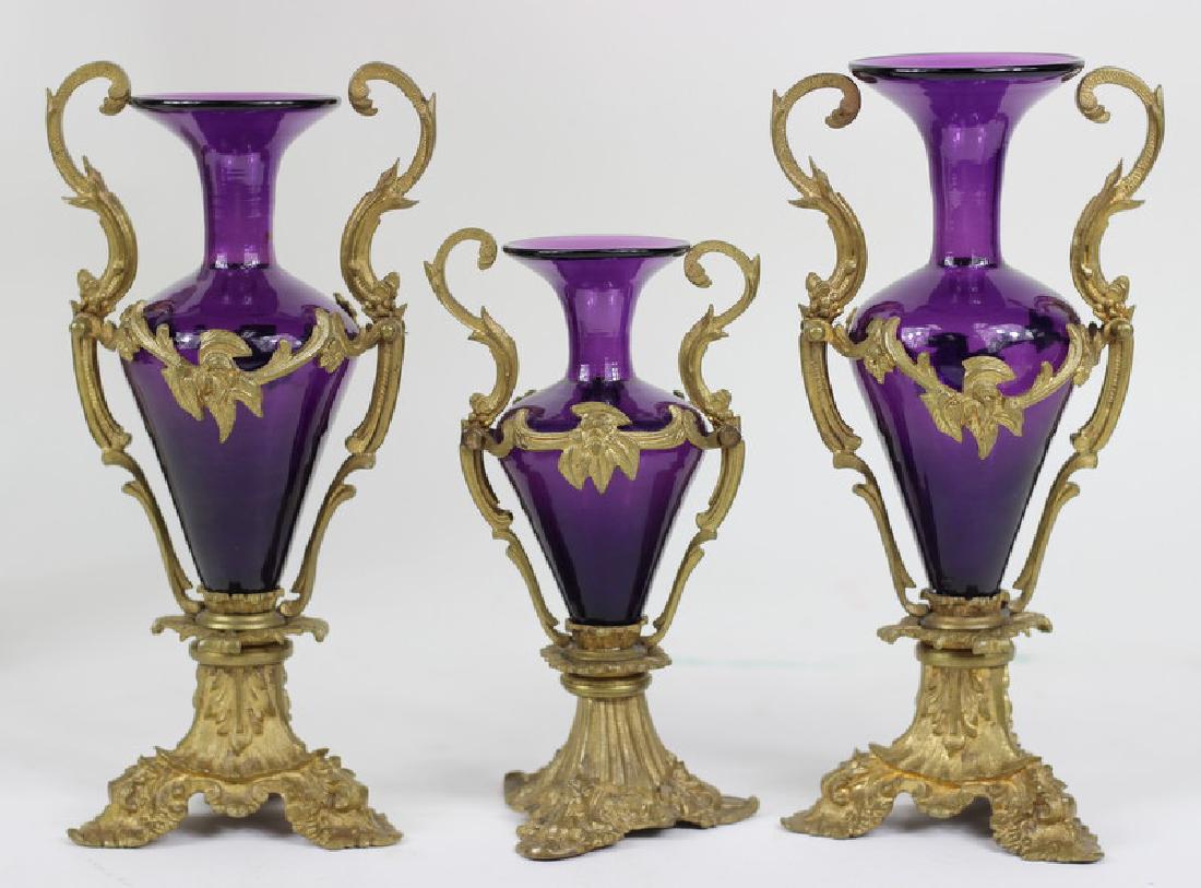 3pc Antique French Bronze Glass Gartinure Set (1 of 4)