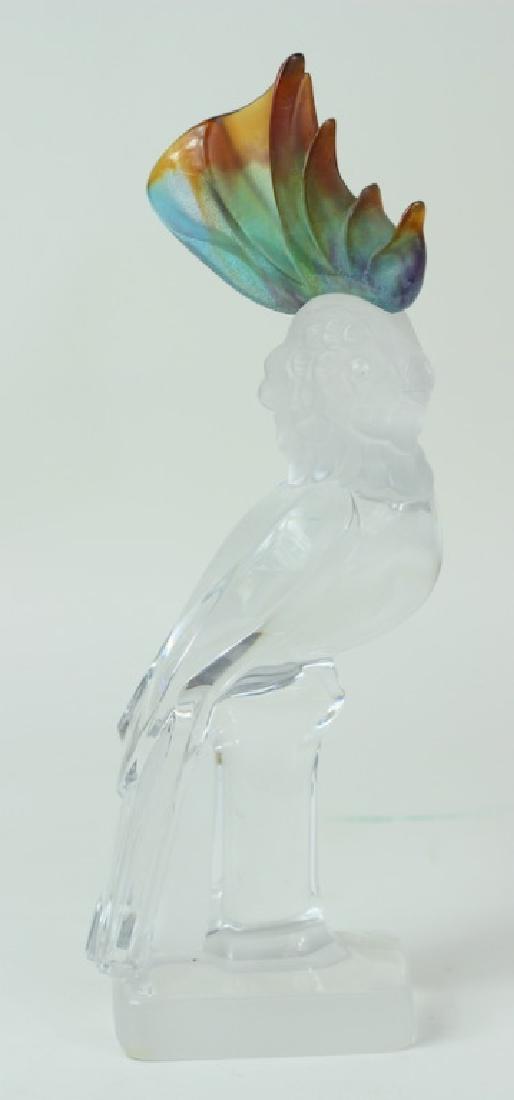 Daum France Crystal Pate de Verre Cockatoo Figure: Crafted from the highest quality of French crystal from a clear torso to pate de verre crest feathers. Signed Daum France atop base. Measures 13-3/4" Tall x 4-1/2" Deep. Estate Fresh: Overall Good Con
