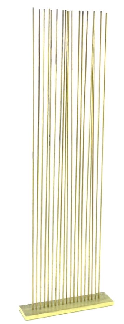Modern 19 Brass Rod Kinetic Sculpture: Modern 19 Brass Rod Kinetic Sculpture. Measures 26 inches high x 12 inches long x 3 inches deep.
