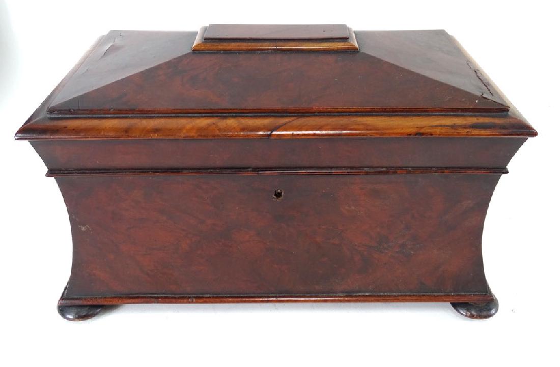 Antique English Wooden Tea Caddy: Measures 14-1/4" L x 9" W x 8-1/2" H. Local Pick Up or Third Party Shipping Required.