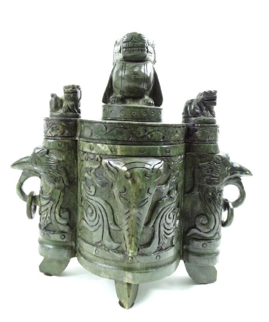 20th C. Chinese Hand Carved Spinach Hard Stone Urn (1 of 5)