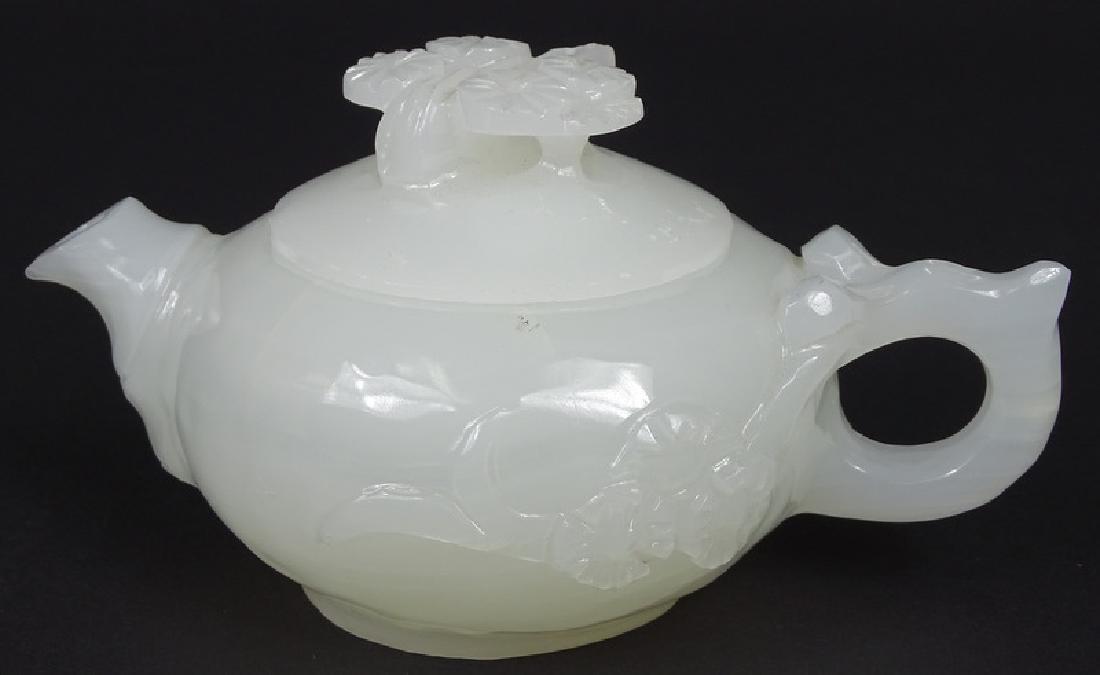 Chinese Hand Carved White Jade Lidded Teapot (1 of 4)