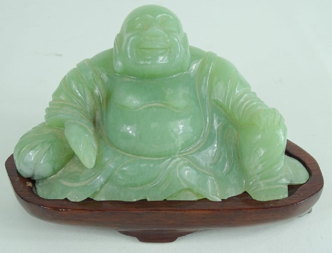Chinese Carved Serpentine Jade Seated Hotei Buddha (1 of 2)