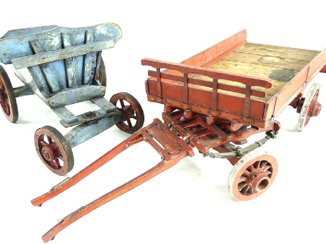 Two Antique Hand Painted Wooden Wheelbarrows (1 of 5)