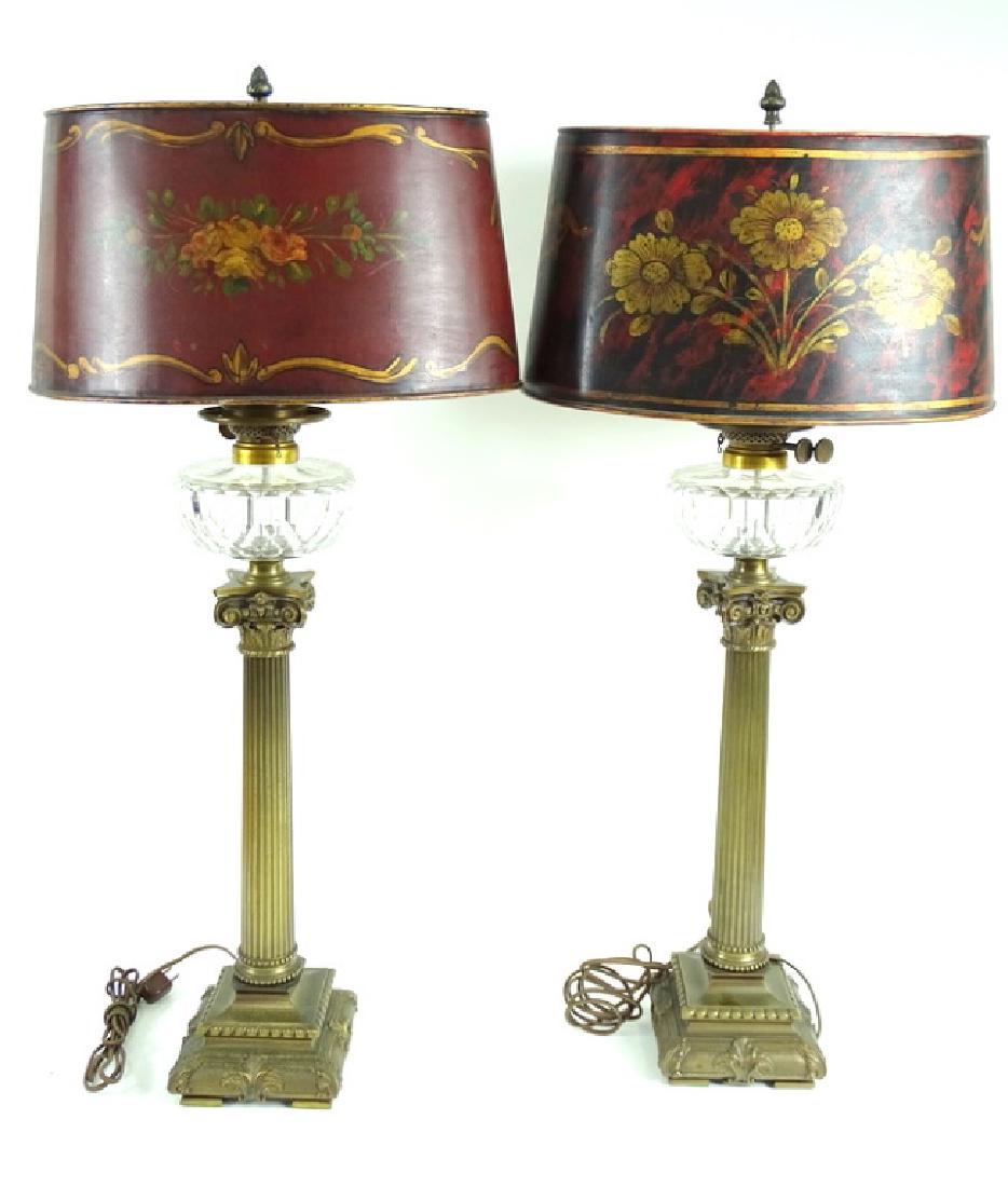 Pair of 19th C French Brass Tole Bouillotte Lamps (1 of 5)