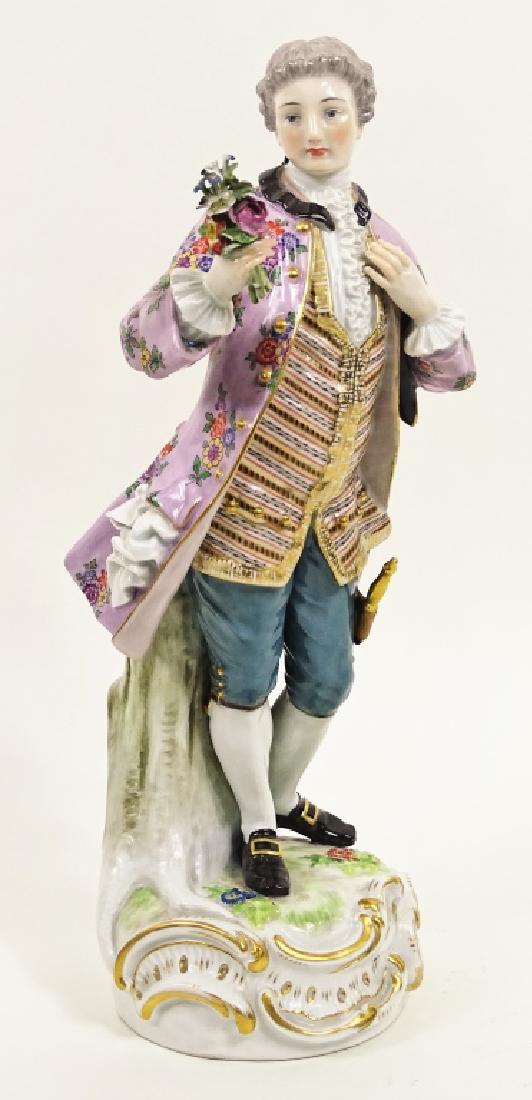 Large Meissen Porcelain Man With Bouquet Figurine (1 of 10)