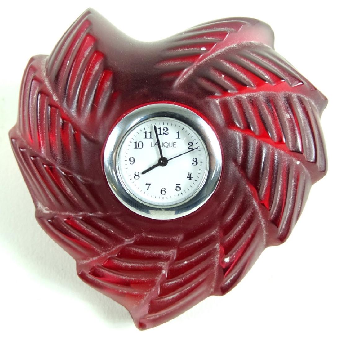 Lalique Patte de Verre Molded Crystal Heart Clock (1 of 2)